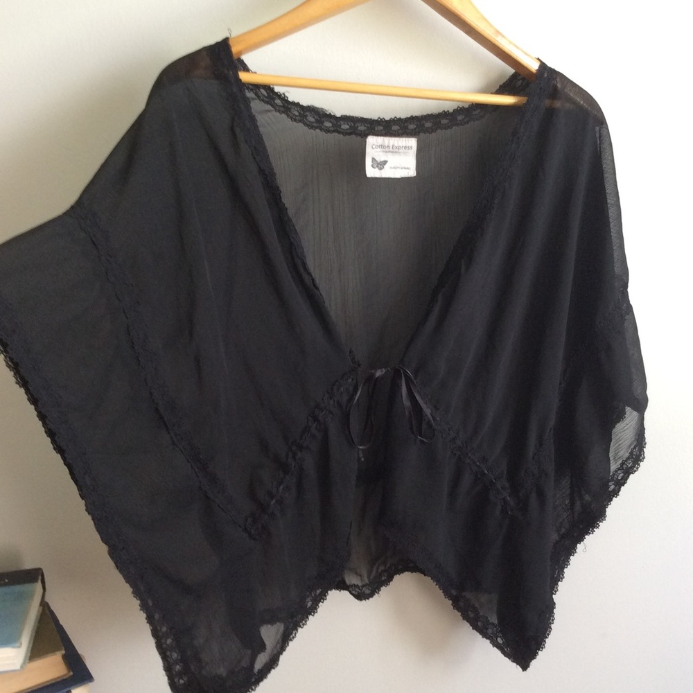 Sheer Black Lace Shawl/Poncho